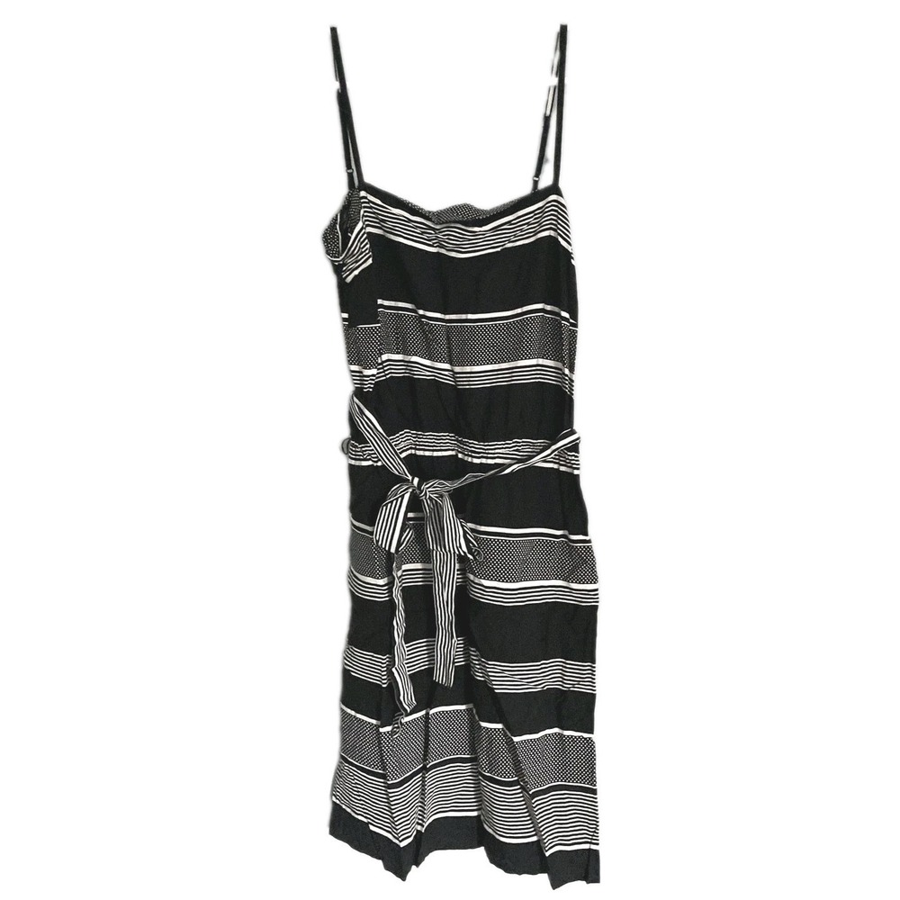 Gap Dress Womens M Black White Striped Polka Dot Belted Summer Sundress Pockets